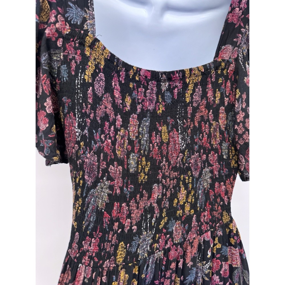 ANGIE Boho Floral Smocked Dress Festival front slit babydoll bloomcore cottage M - Picture 6 of 14